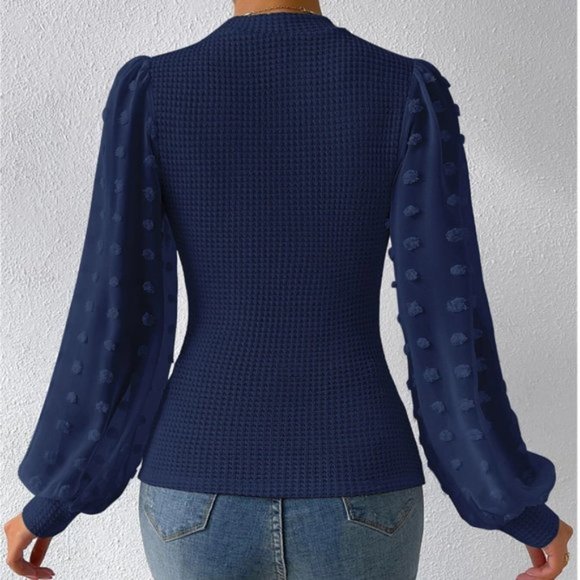 Swiss Dot Lantern Sleeve Mock Neck Top - Picture 2 of 6